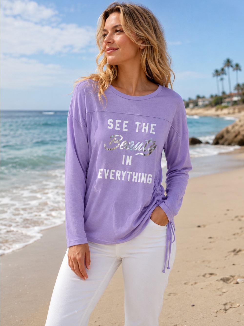Fifth Sun Lavender “See the Beauty in Everything” Graphic Long Sleeve Top M
